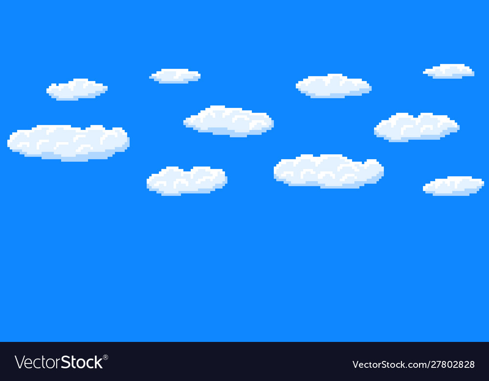 Pixel Art Game Background With Blue Sky And Clouds