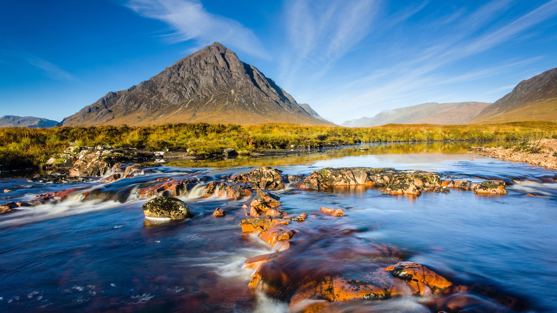 Scotland Natural Scenery Mountains River Sky Rocks Wallpaper Desktop