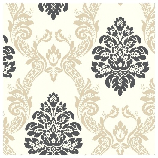 York Sure Strip Cream Ogee Damask Pre Pasted Wallpaper Traditional