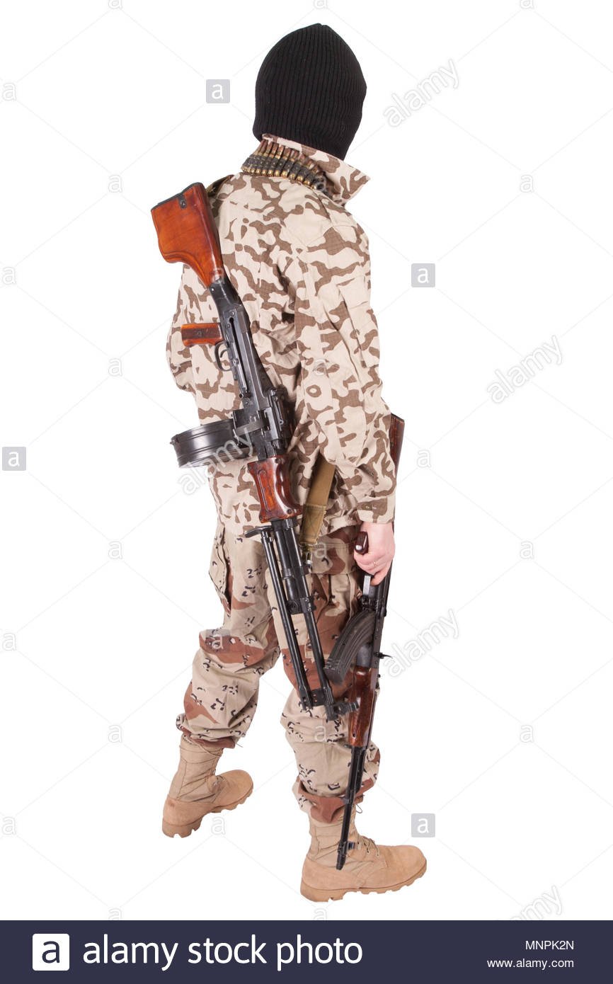 mercenary with RPD gun isolated on white background Stock Photo