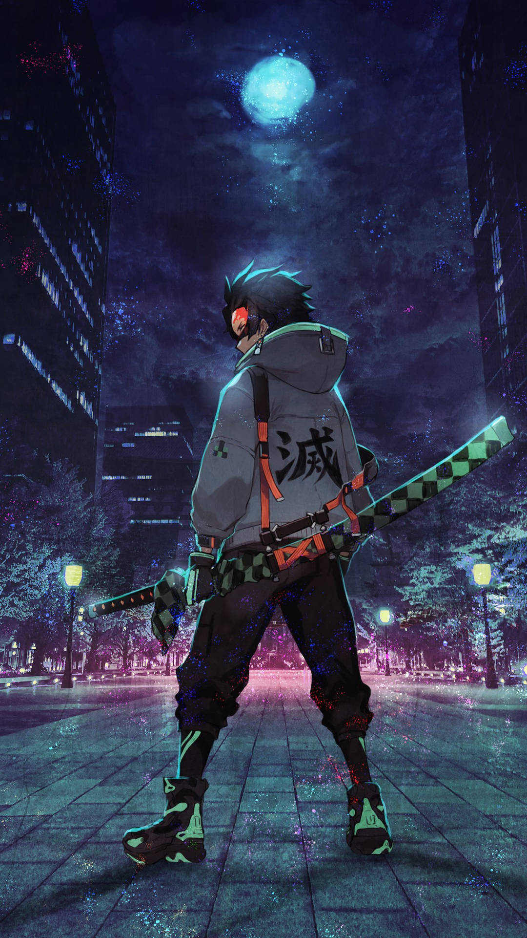 Tanjiro Green Sword Demon Slayer iPhone Wallpaper