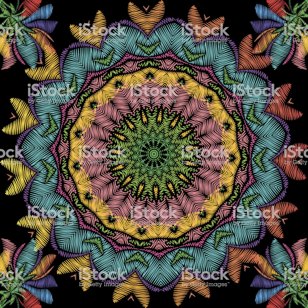 Textured Embroidery Floral Seamless Mandala Pattern Tapestry