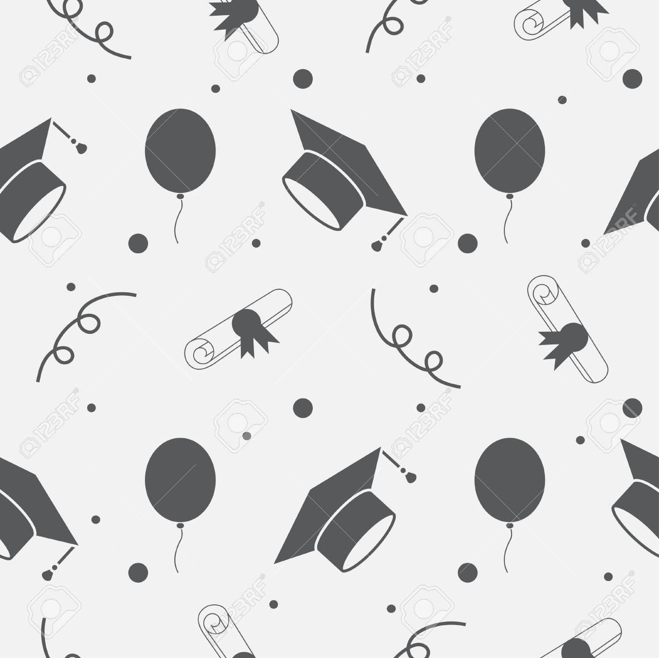 Seamless Vector Backdrop Of Tossing Graduation Caps Balloons And