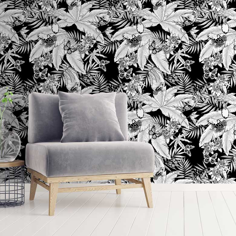 Black White Modern Tropical Leaf Wallpaper Feathr