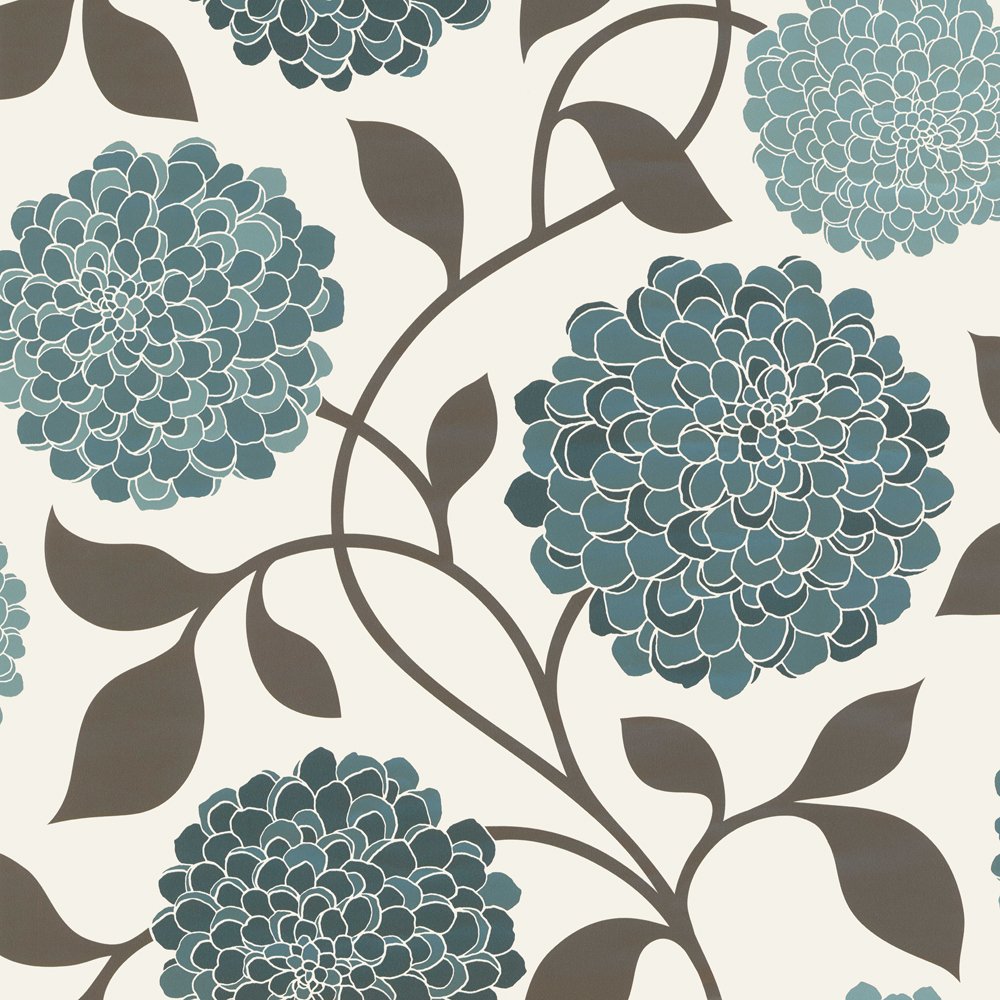 Designer Selection Bloom Floral Feature Wallpaper Teal Cream