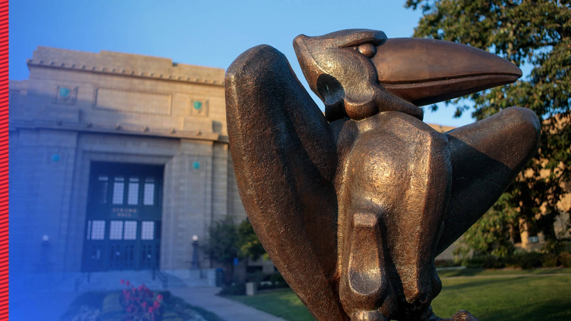 The Iconic Bronze Jayhawk Statue On University Of Kansas Wallpaper