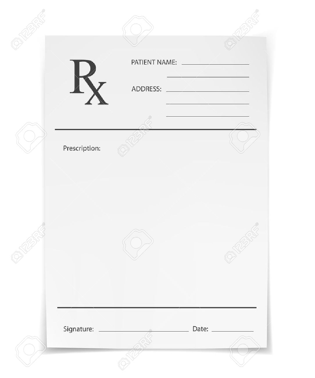 Blank Rx Prescription Form Isolated On White Background Royalty