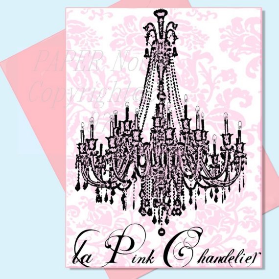 La Pink Chandelier On Damask French Wallpaper Set Of Notecards