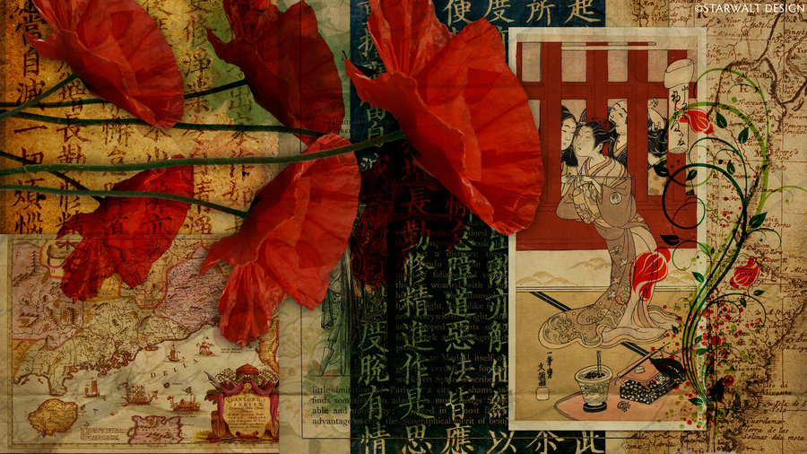 Poppies in Vintage Asian by StarwaltDesign on