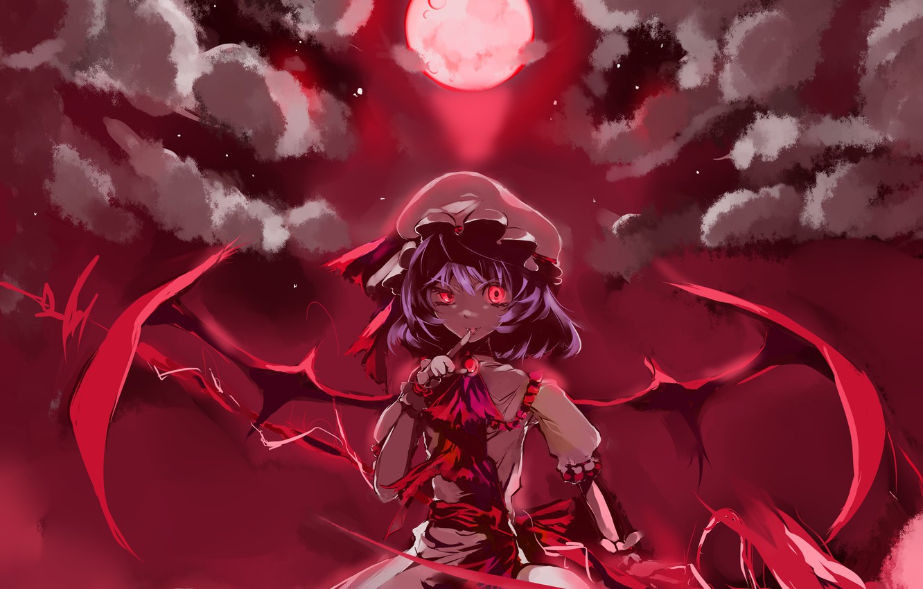 Wallpaper Girl The Moon Wings Vampire Red Eyes Touhou