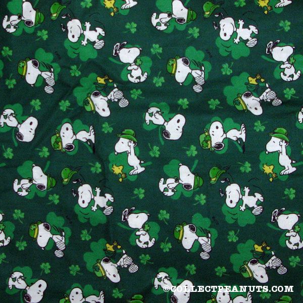 Snoopy Wearing Green Bowler Hat And Woodstock St Patrick S Day Fabric