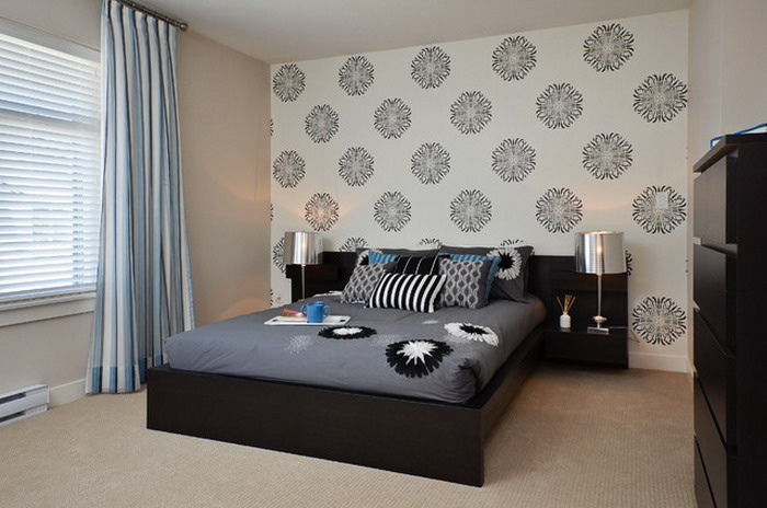 Decor With Simple Wallpaper Designs In Contemporary Bedroom