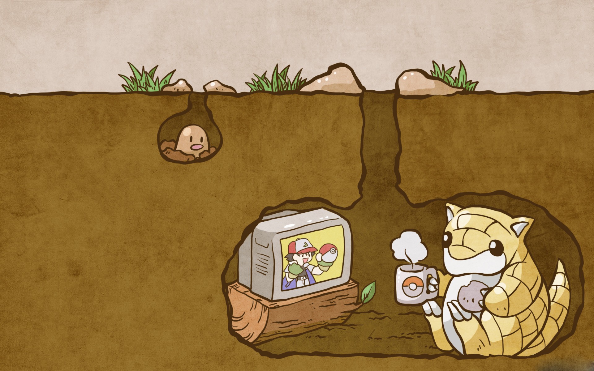 Pokemon Watching Tv Under The Ground Wallpaper And Image