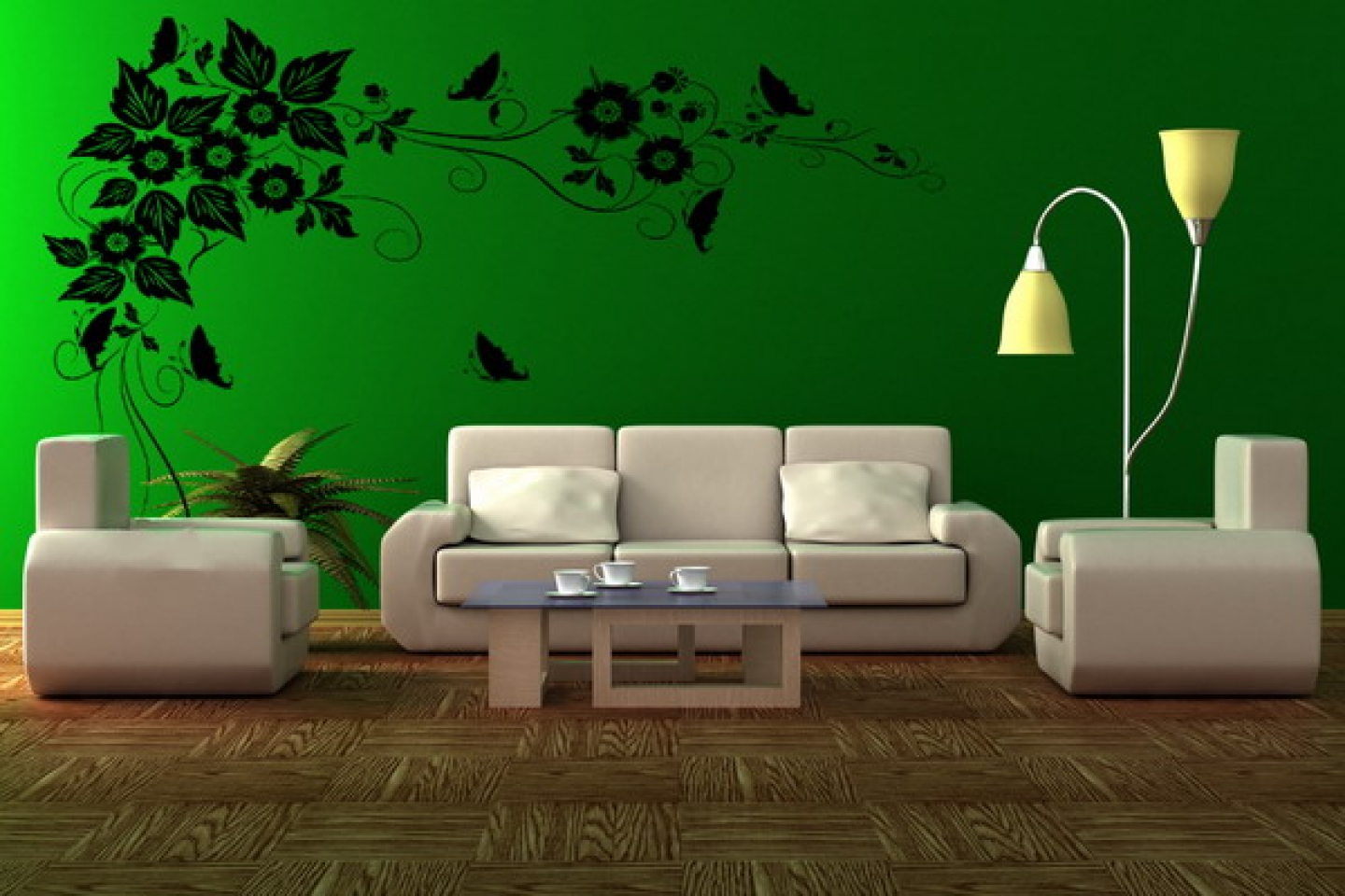 Living Room With Flourescent Green Wals