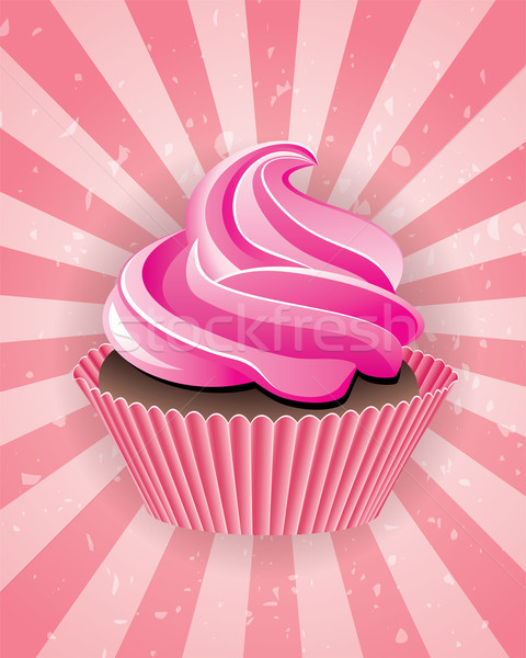 Vector Pink Cupcake On Retro Background Illustration Dmitry