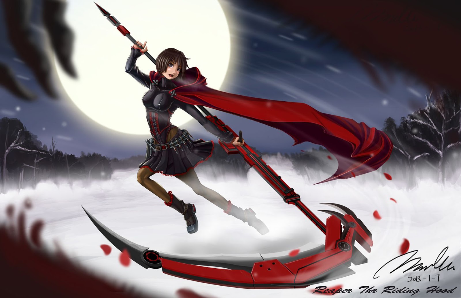 Rwby Ruby Anime Girl Death Scythe Moon HD Wallpaper Desktop Pc