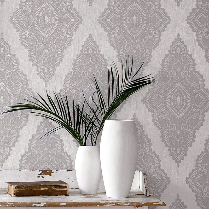 Home Jewel Silver White Glitter Wallpaper By Graham Brown