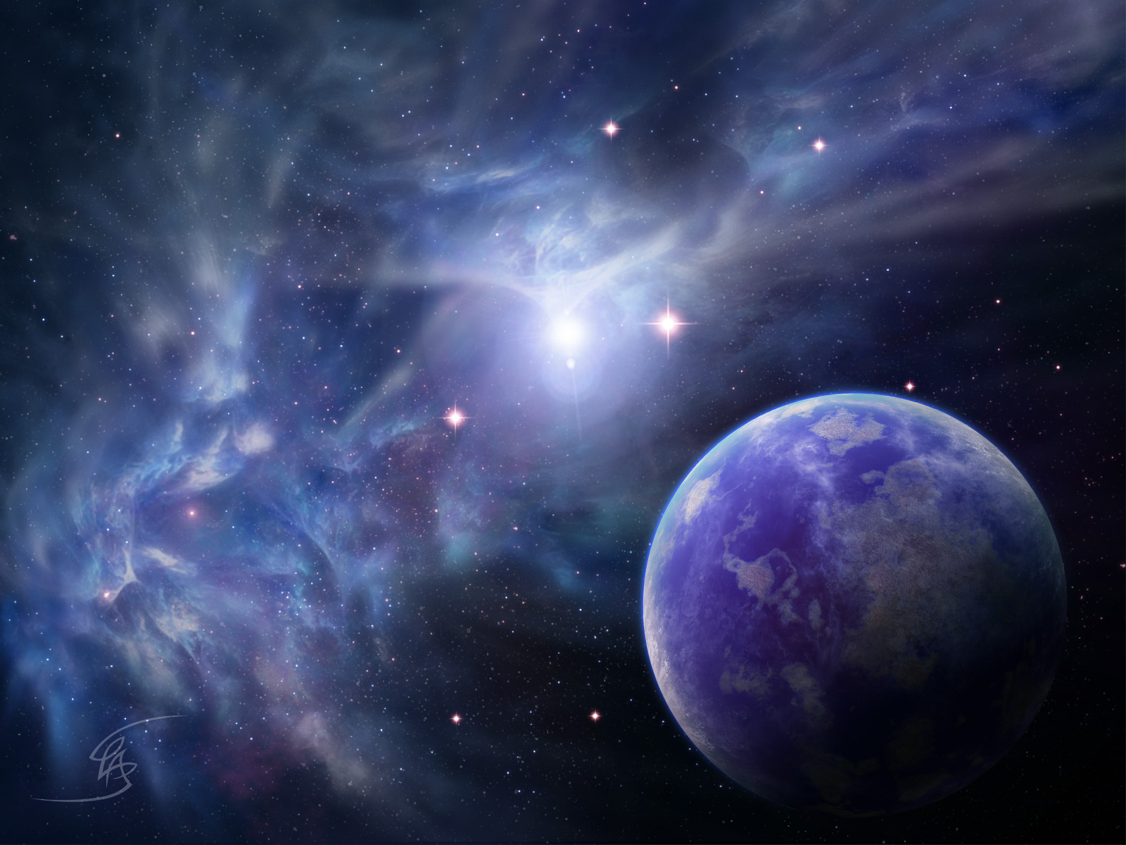 Fractal Nebula And A Blue Pla Wallpaper By Anikoo On