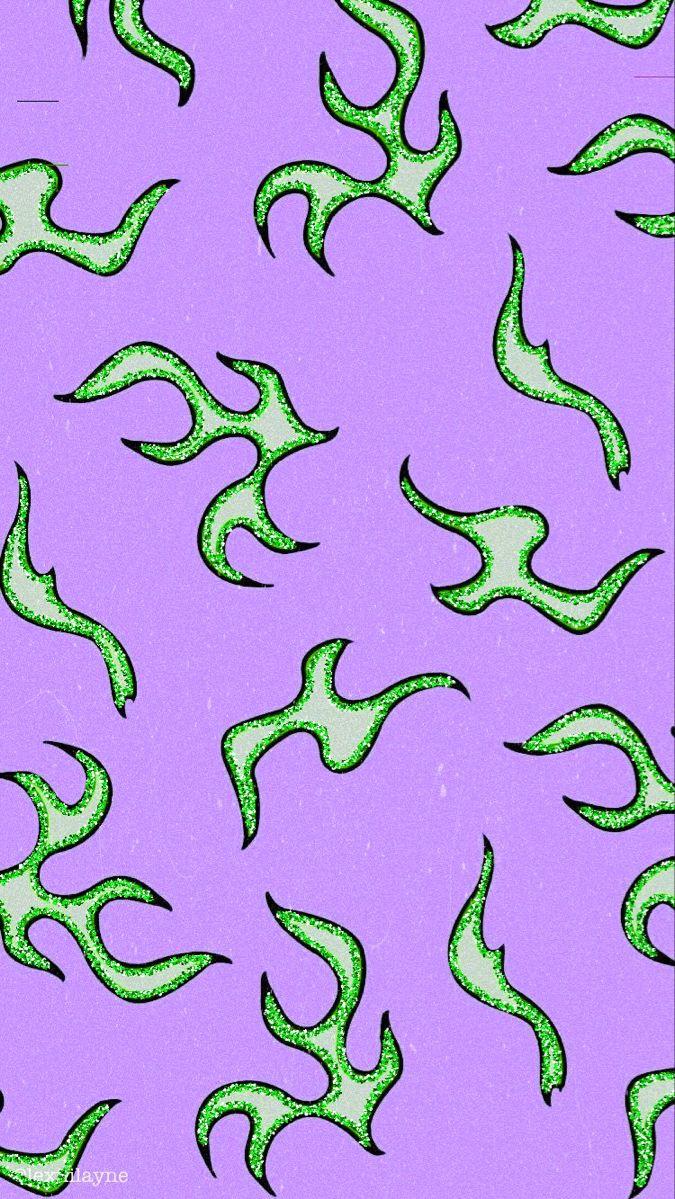 Purple And Green Fire Pattern Wallpaper Hype Edgy