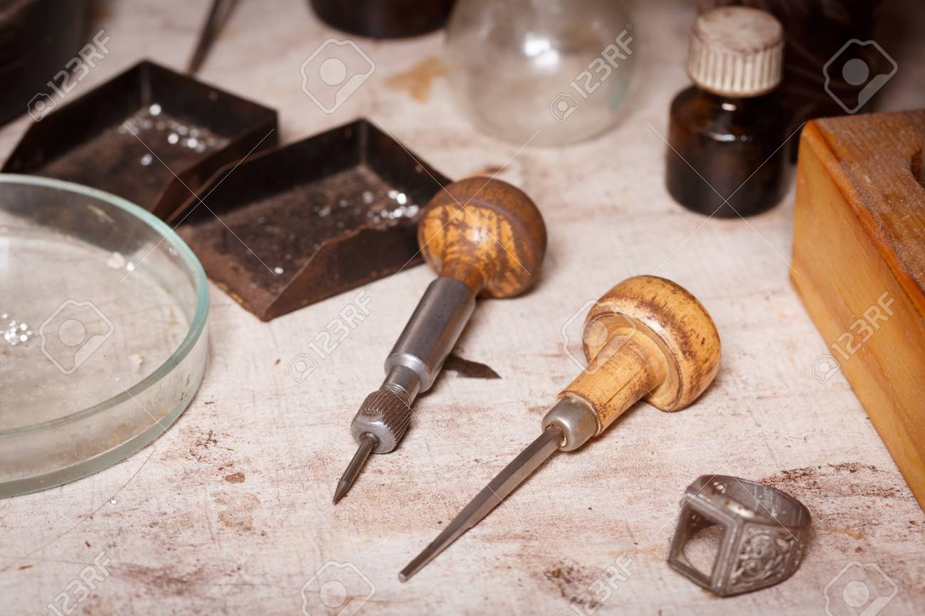 Close Up Of Craftsman Tools On A Workshop Background Jewelry