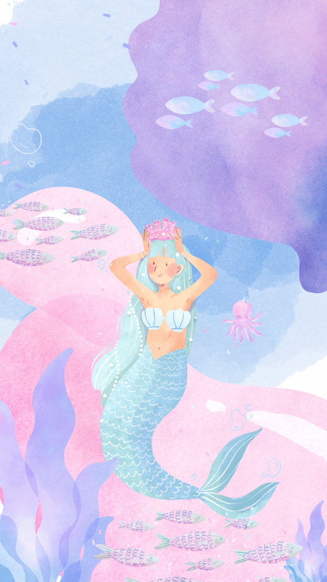 Cute Under The Sea Mermaid Scene Customizable Phone Wallpaper
