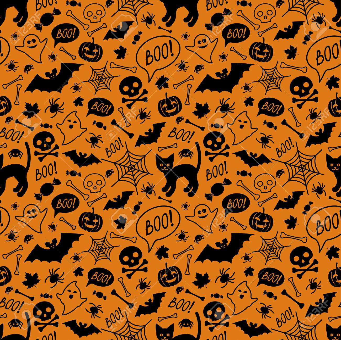 Halloween Festive Seamless Pattern Orange Endless Background