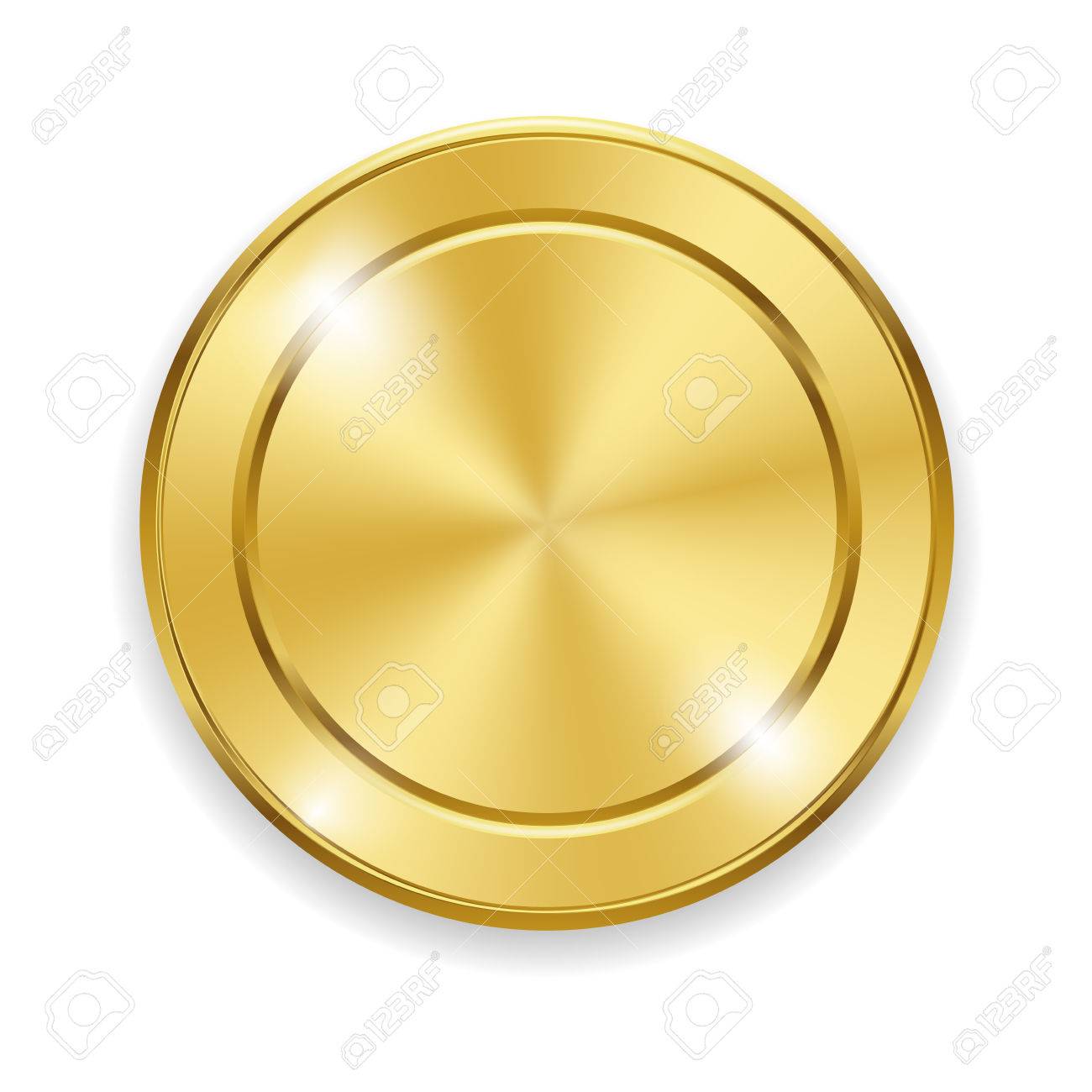 Blank Round Polished Gold Metal Badge On White Background