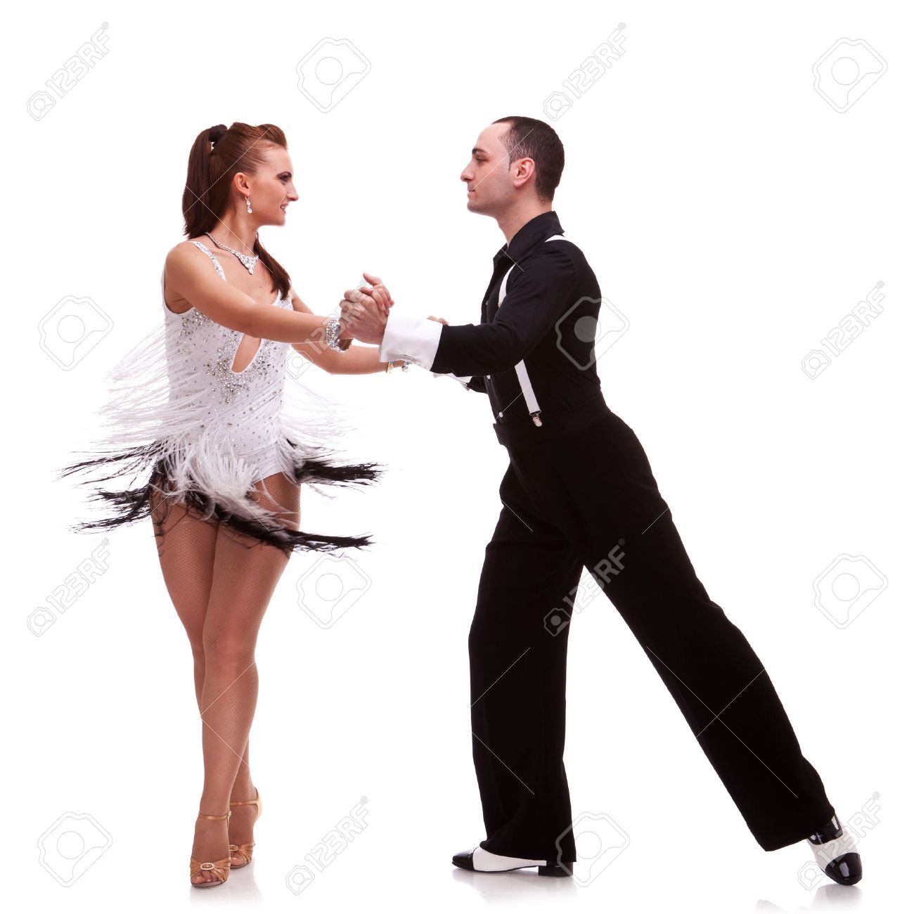 Dancing Young Couple On A White Background Passionate Salsa