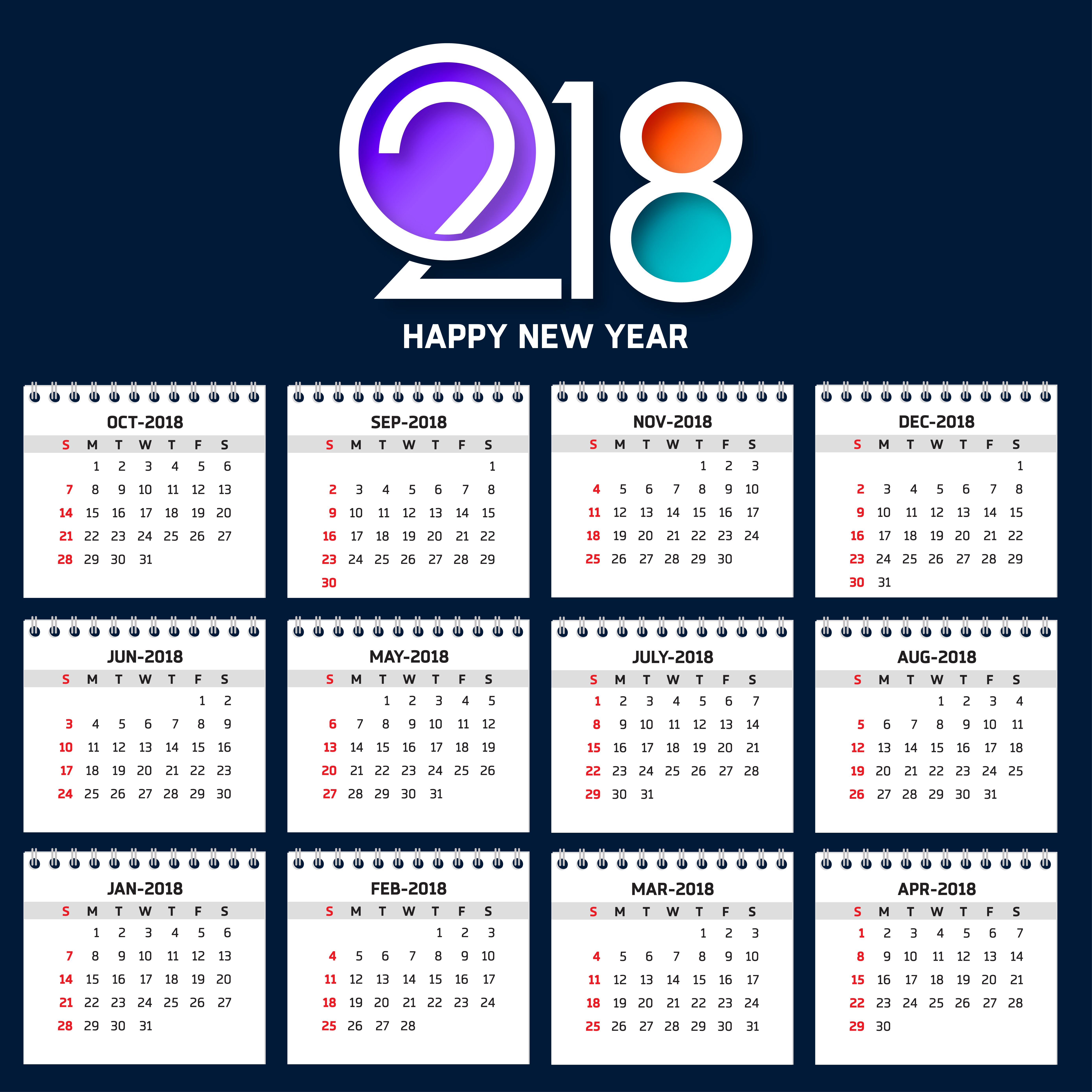 2018 Year Calendar Wallpaper Download 2018 Calendar 5556x5556