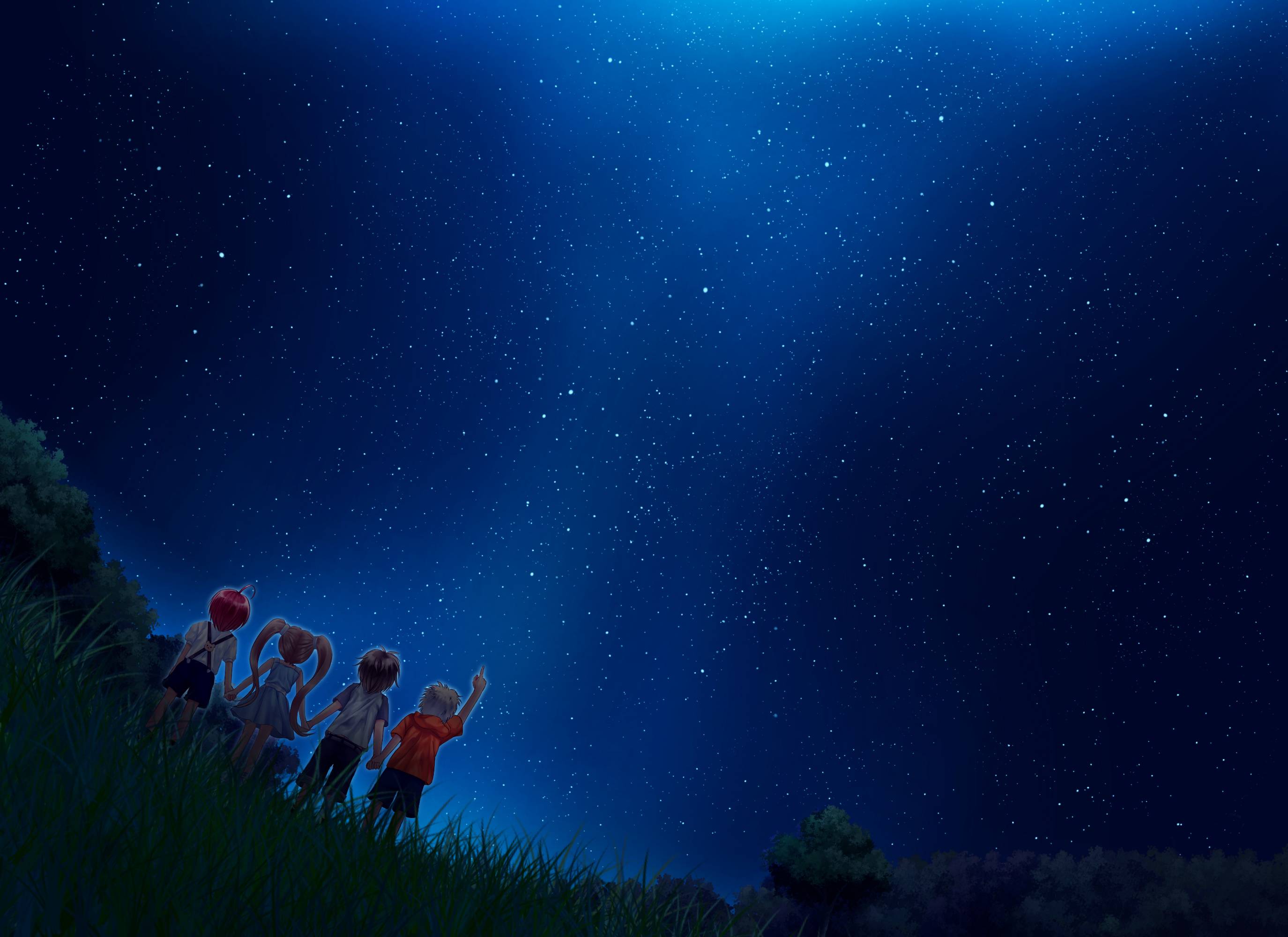 Night Sky Stars Anime Art 4K wallpaper download