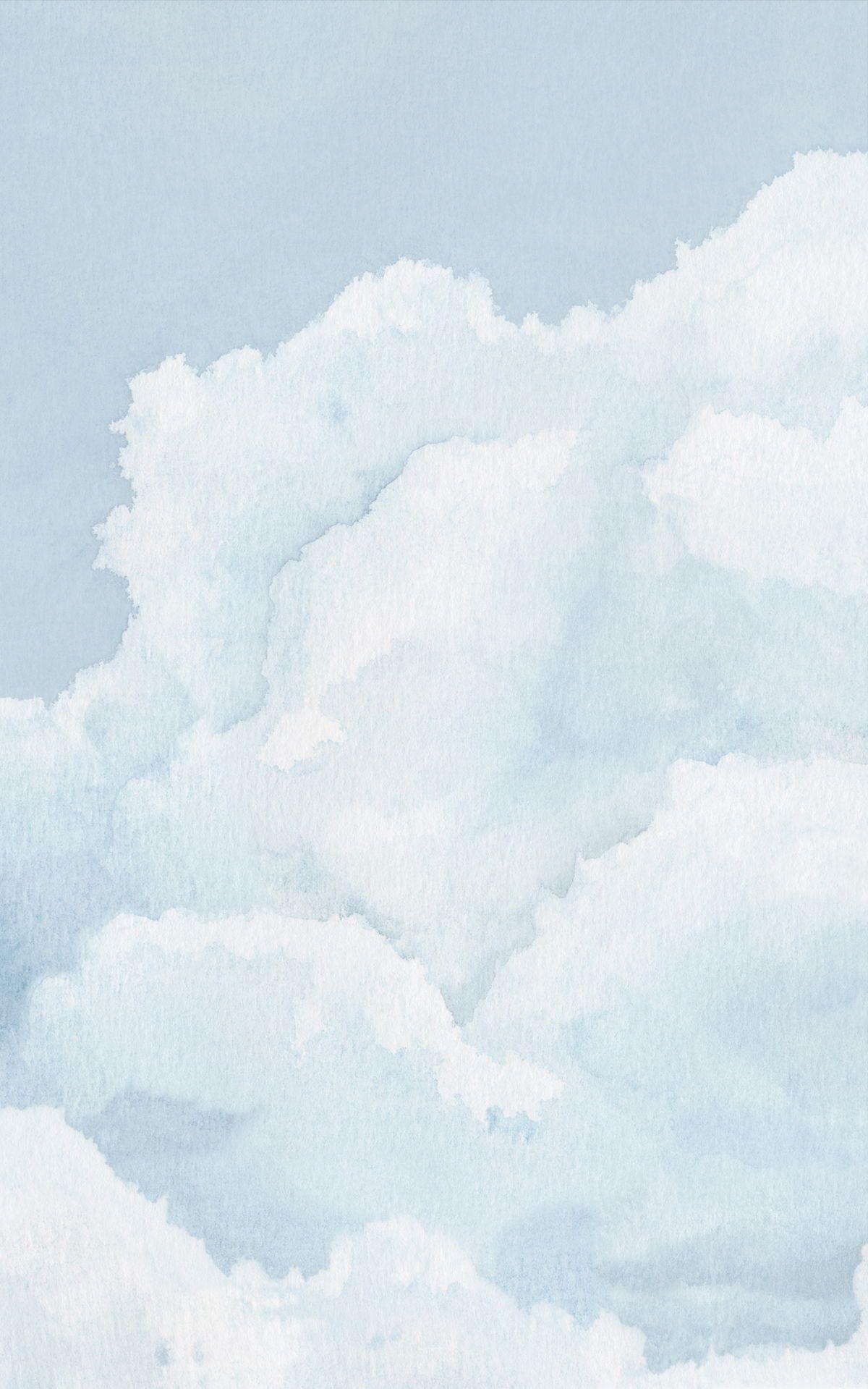 Light Blue Cloudy Sky Watercolour Wallpaper Mural Hovia Uk