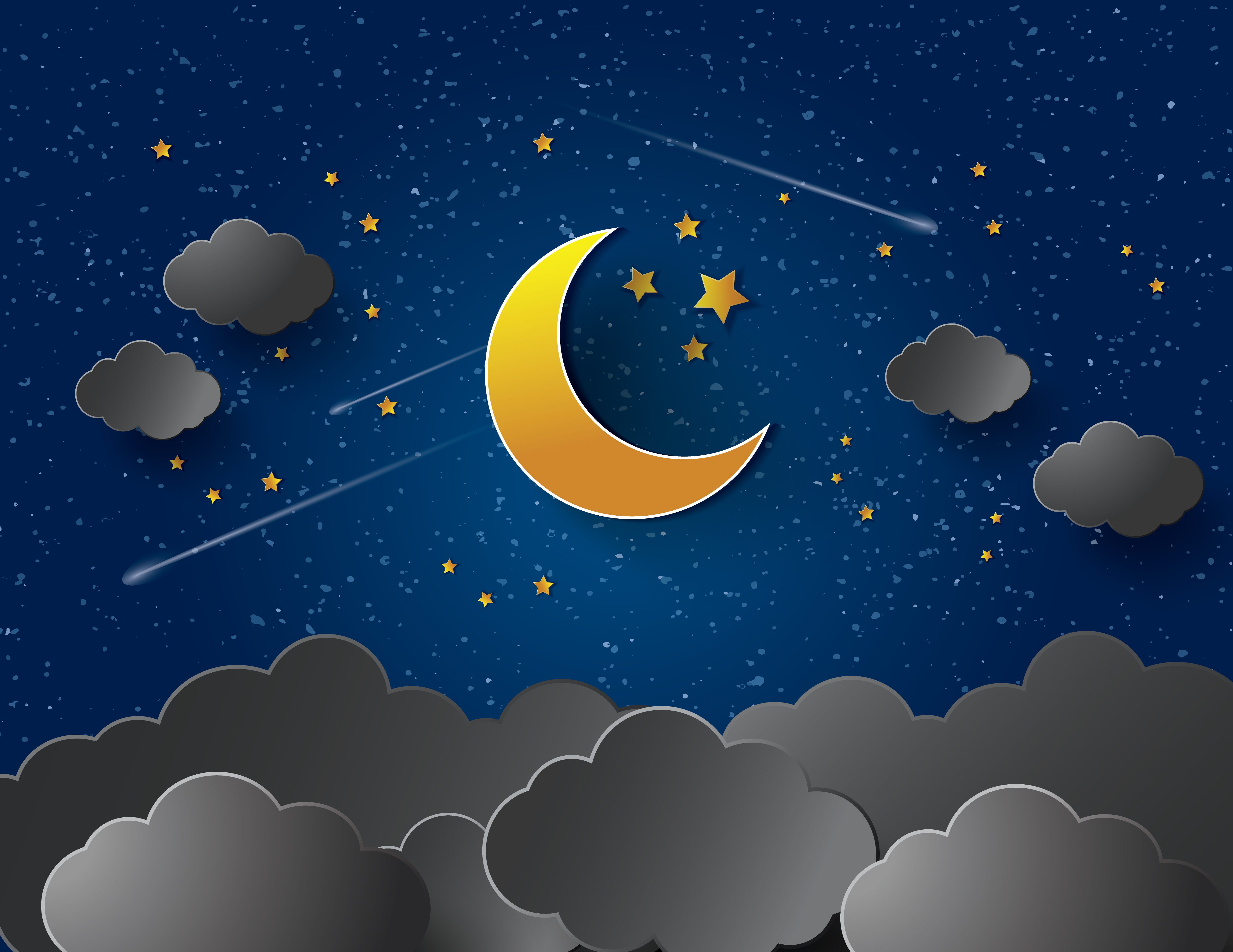 Moon Stars Clouds Dreaming Vector Pattern Background