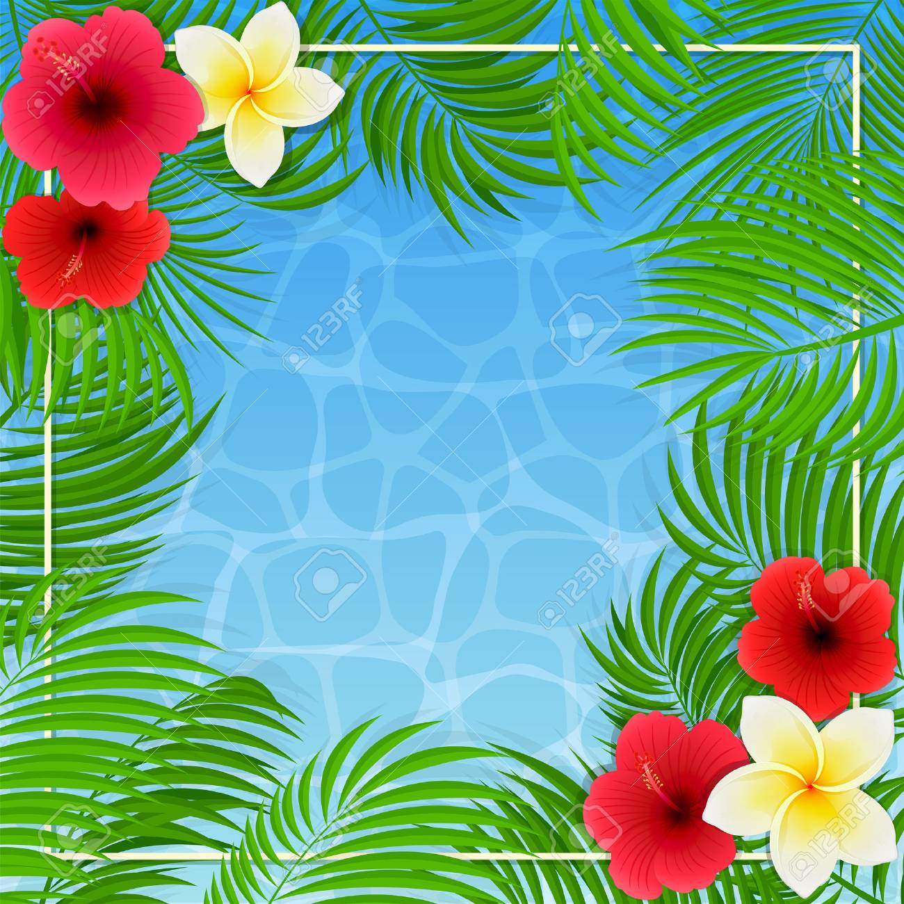 Summer Background With Palms And Hawaiian Flowers Royalty
