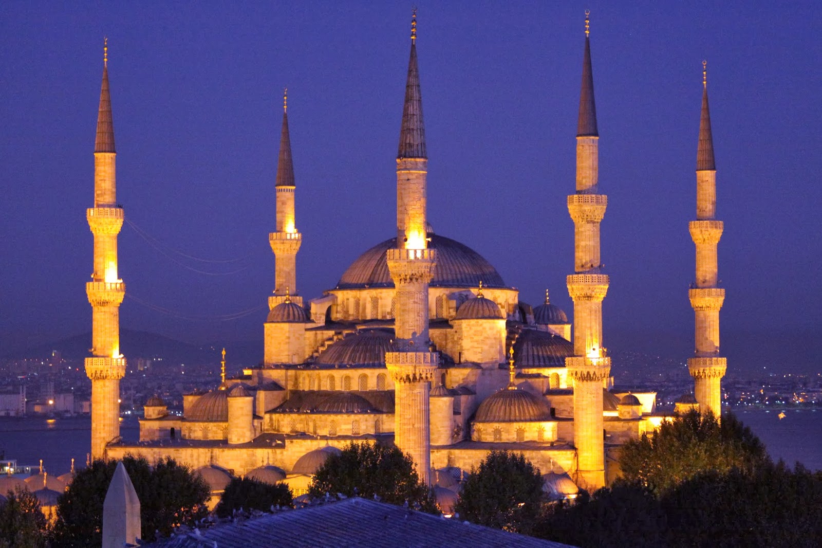 blue mosque at night