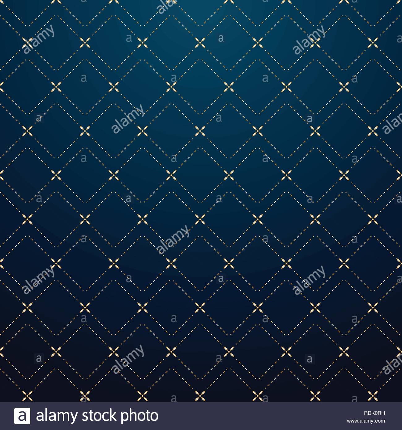 Abstract Geometric Squares Gold Dash Line Pattern On Dark Blue