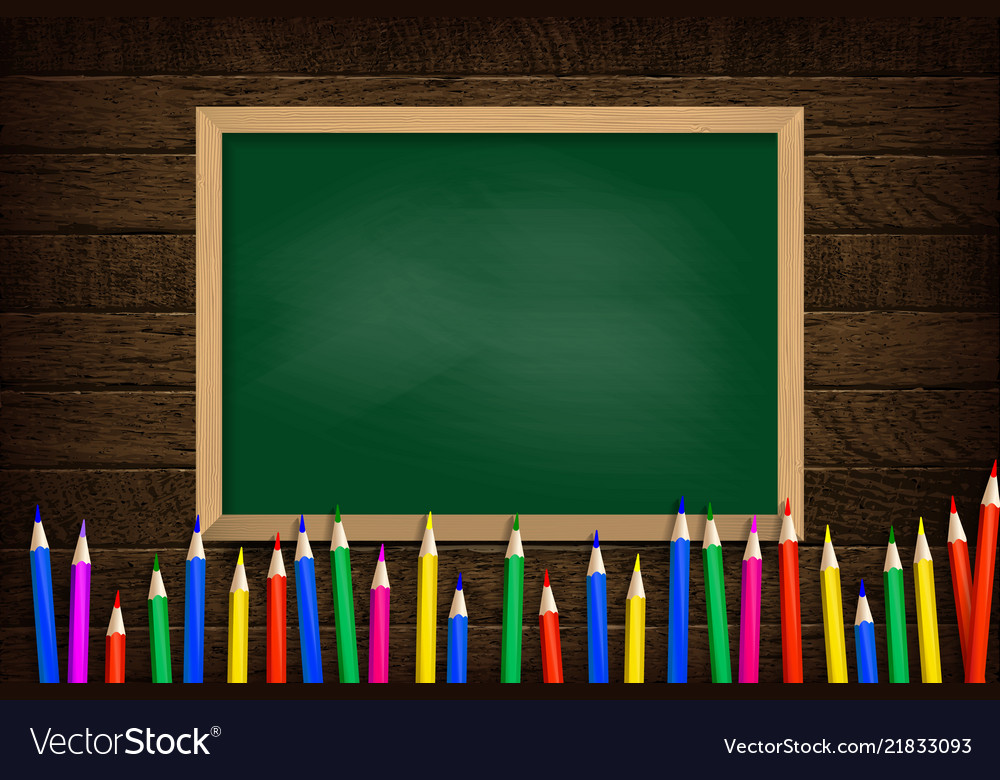 Colored Pencils On School Board Background Vector Image