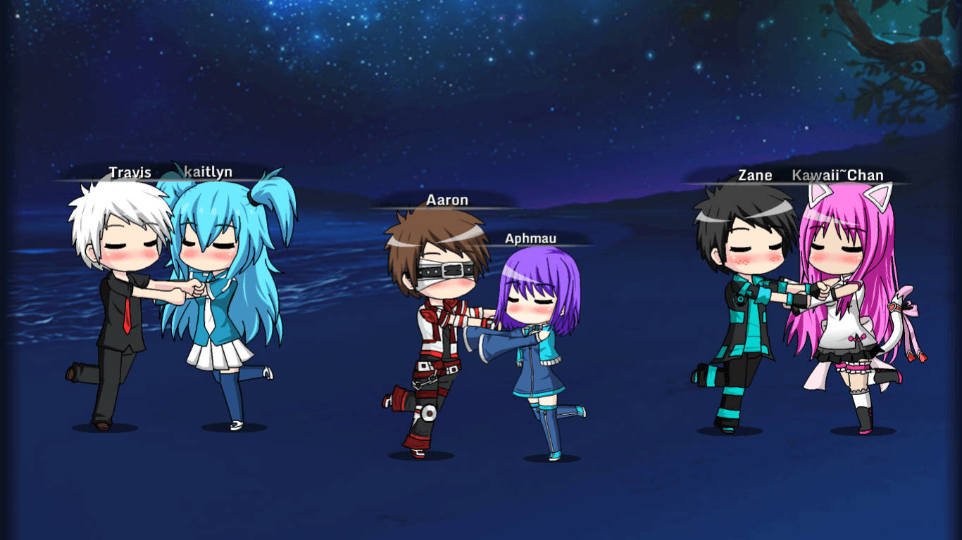 Anime couples dancing under the starry night sky