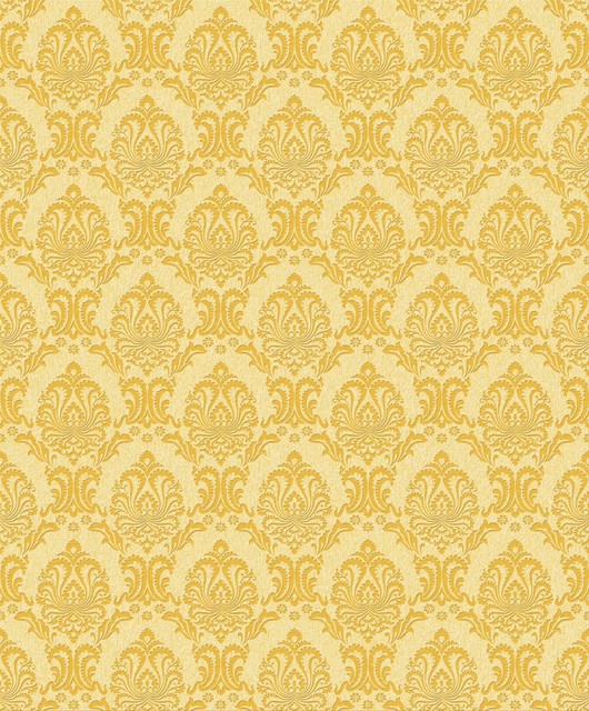 Pretty Damask Wallpaper Golden Yellow Traditional