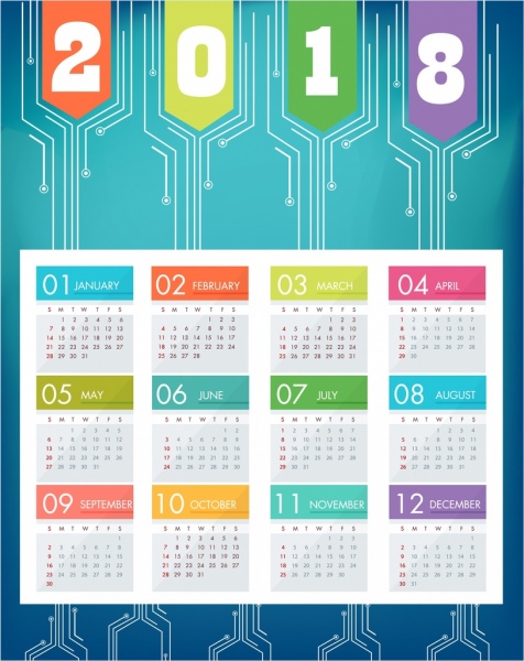 2018 calendar background blue modern decor technology 476x600