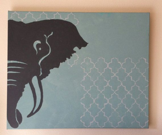 Elephant Silhouette On Blue Gray Background By Bluetabbydesigns