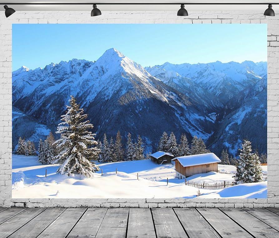 Amazoncom Loccor Fabric 10x8ft Winter Mountain Landscape