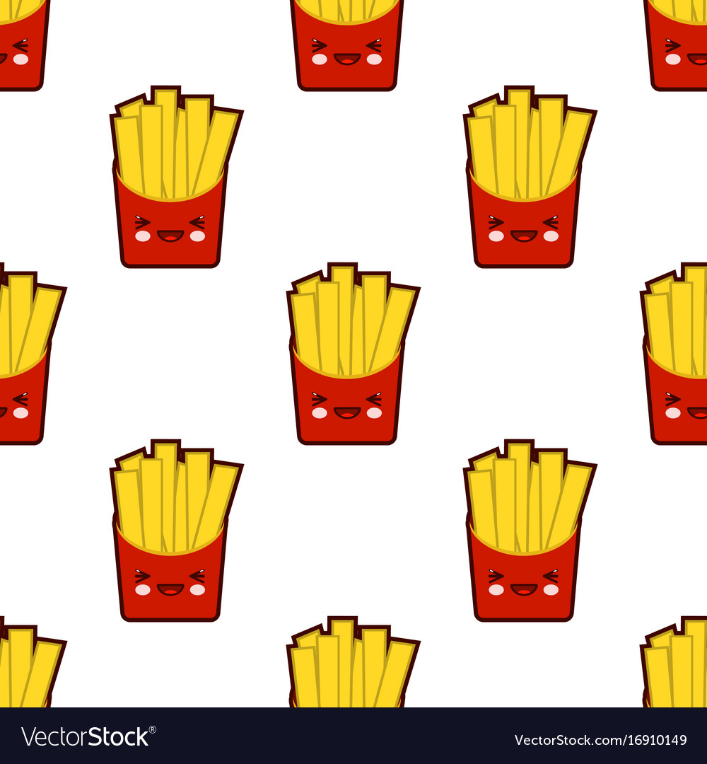 French Fries Seamless Pattern With Cute Fast Food Vector Image