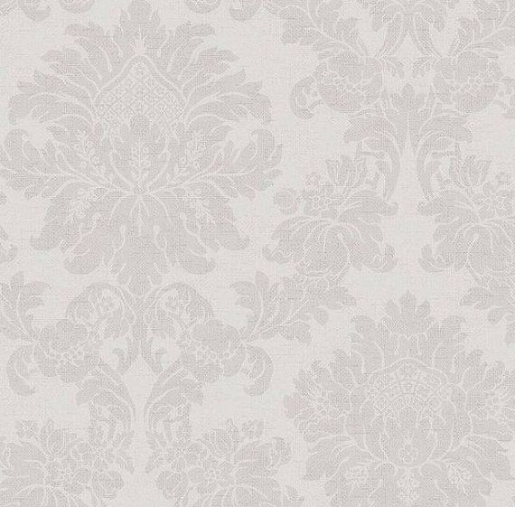 Soft Lavender Gray Large Medallion Damask Wallpaper Faux Fabric Tex