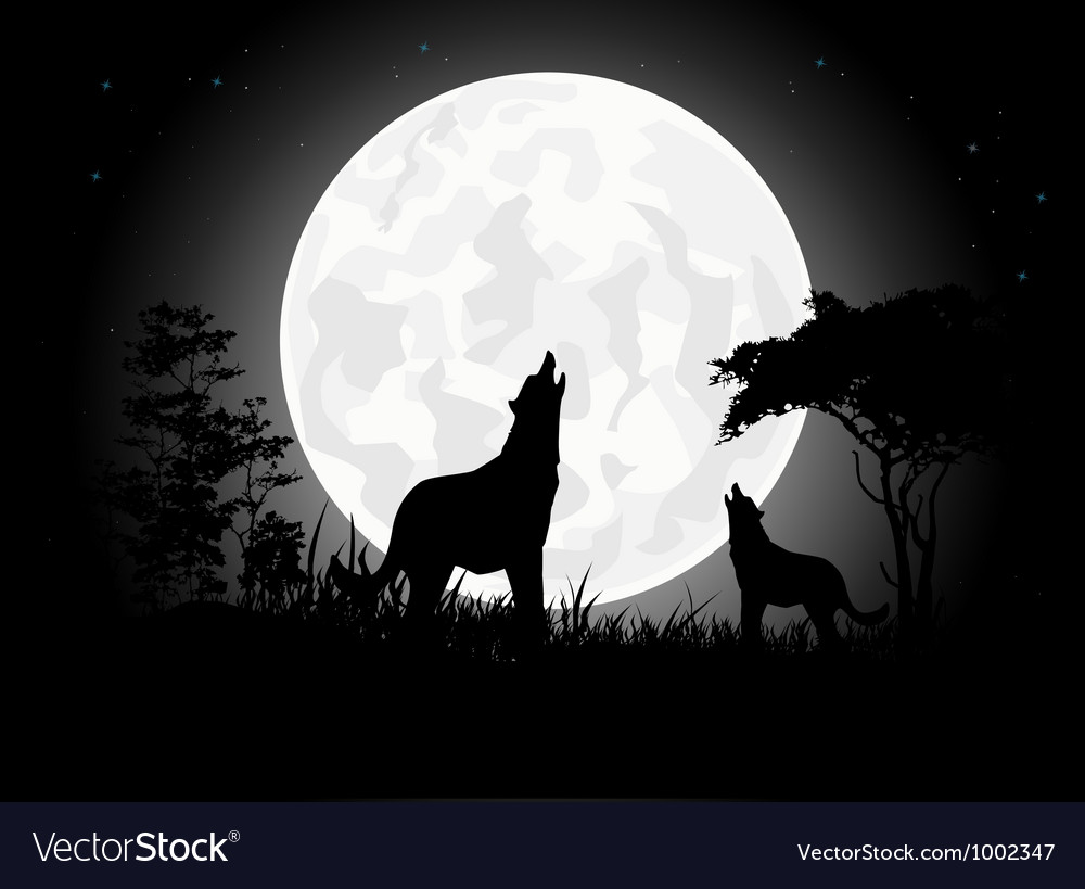 Wolf Scream Silhouette With Giant Moon Background Vector Image