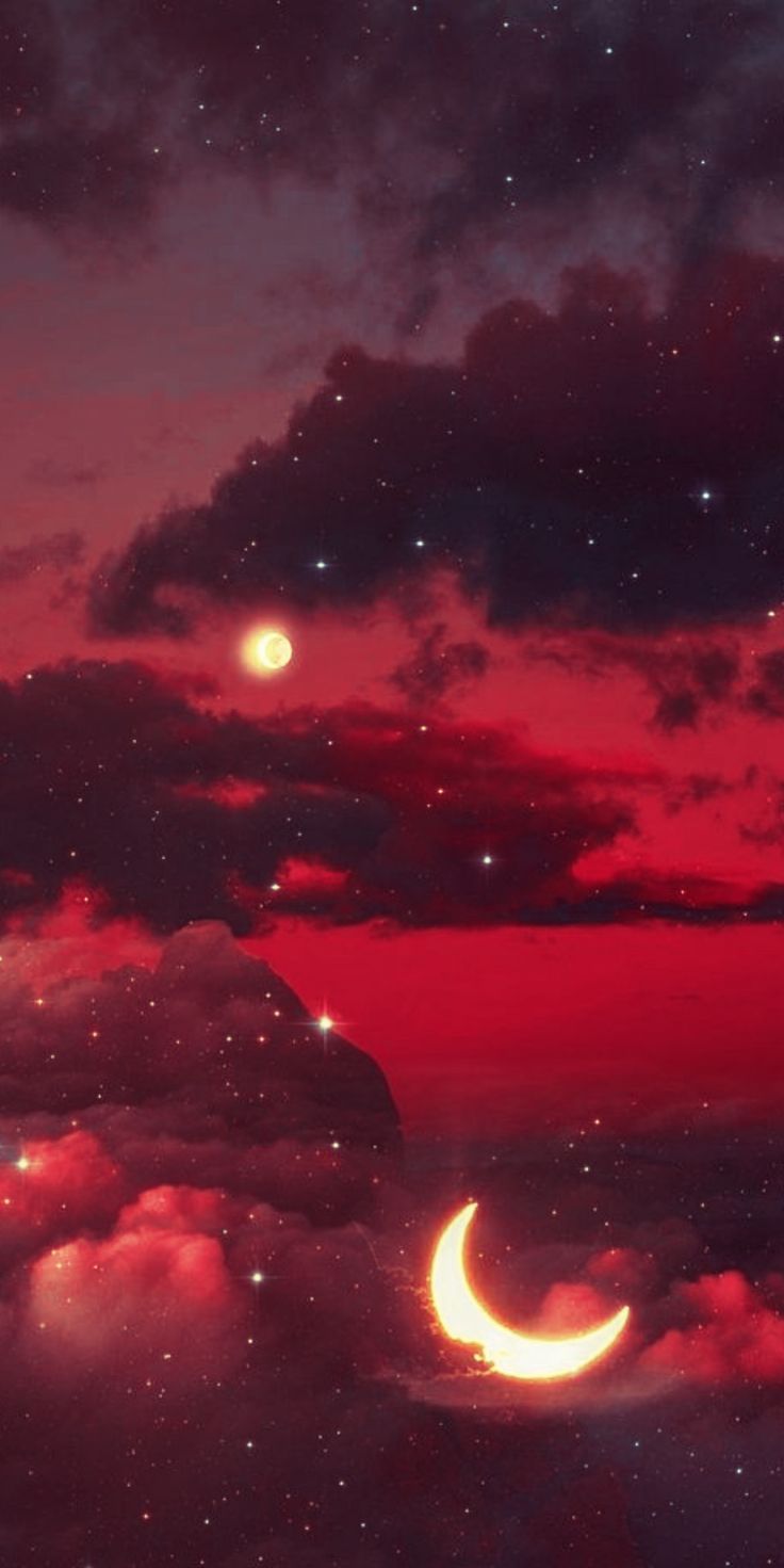 Red Sky Moon Wallpaper In Anime Scenery Dark