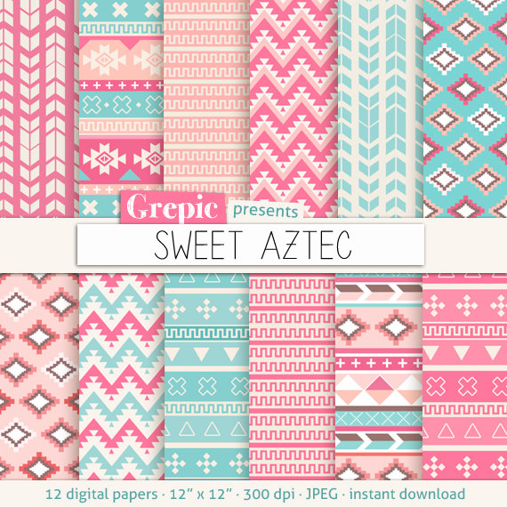 Digital Paper Sweet Aztec Patterns Tribal Background
