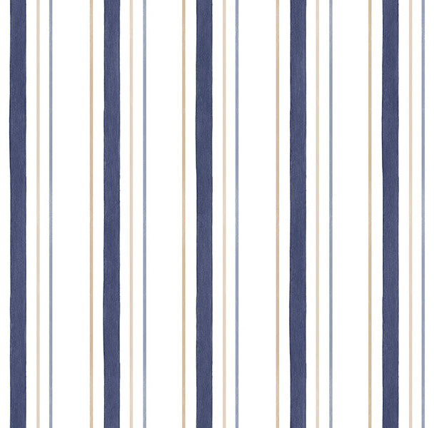 Stripe Wallpaper Navy Blue Taupe White Sample Transitional