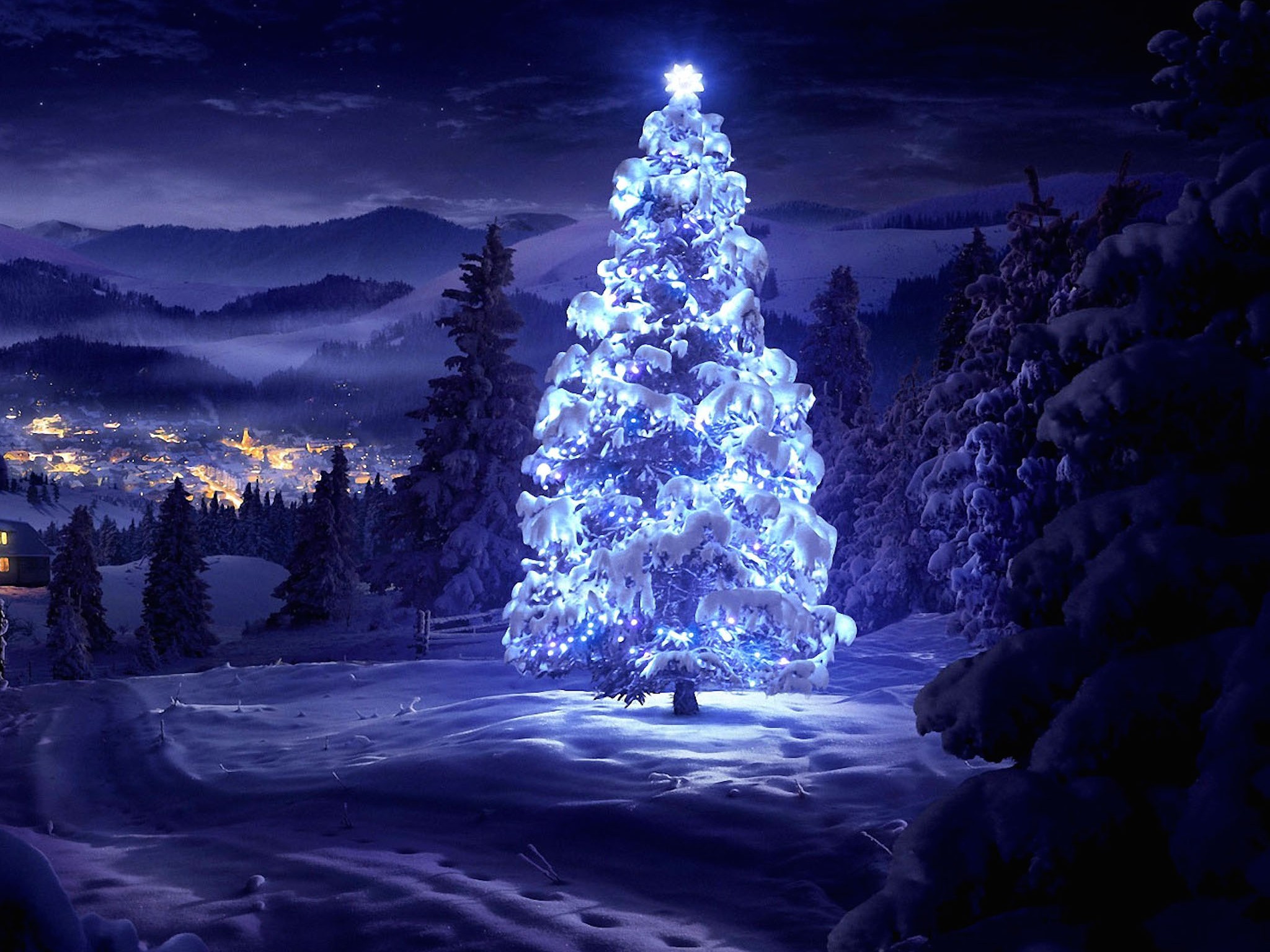 Snowy Christmas Tree Wallpaper HD S