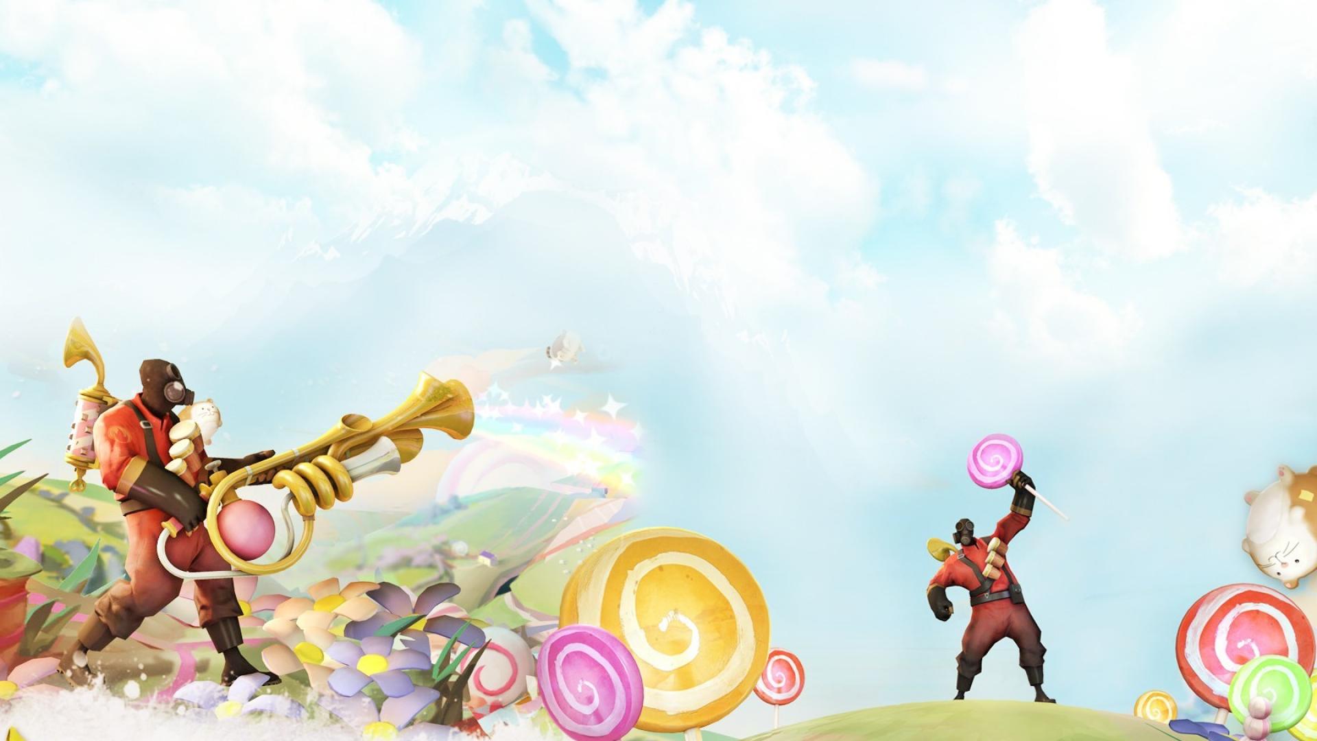 Rainbows Trumpets Team Fortress Pyro Candyland Wallpaper