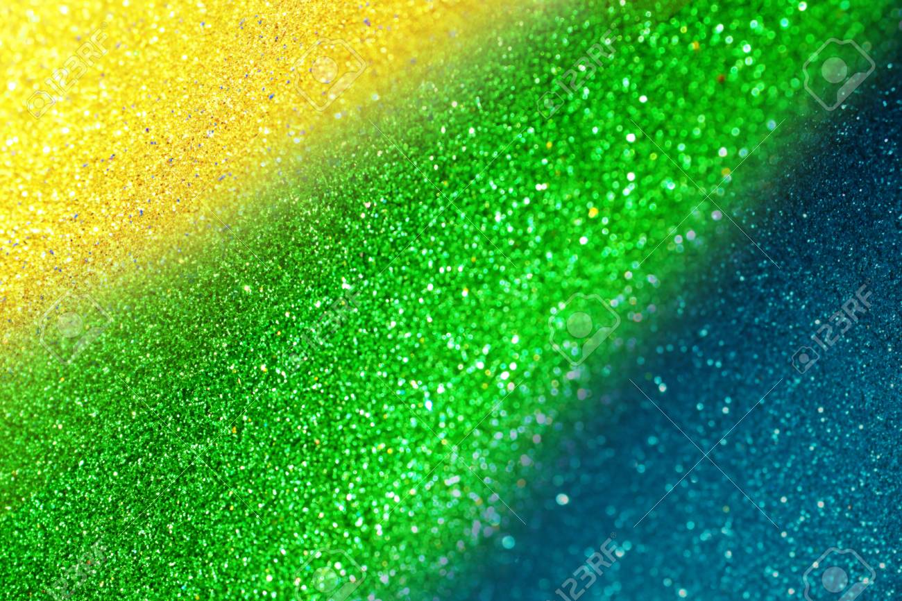 Blurry Abstract Glitter Lights Background Using Brazil Flag Colors